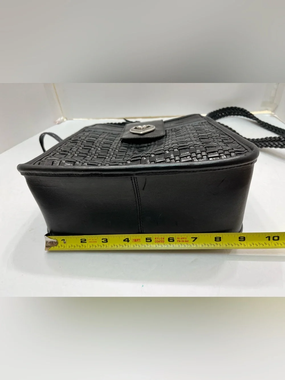 Brighton Cecilia Black Leather Woven Croc Shoulder Bag Crossbody Heart